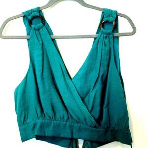 Fab'rik Do+Be Teal Green Surplice Tie Back Tank Top Womens Large New
